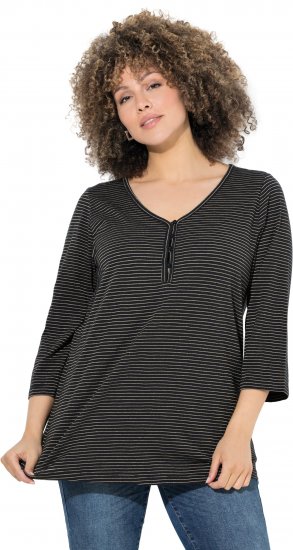 Ulla Popken Glitter Stripe 3/4 Sleeve Tee Anthracite - Trykte T-shirts til kvinder - 