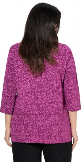 Ulla Popken Pleated Floral Print 3/4 Sleeve Tee Raspberry - Trykte T-shirts til kvinder - 