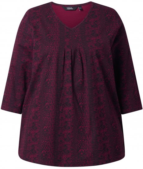 Ulla Popken Mixed Pattern Stripe 3/4 Sleeve Tee Black - T-shirts - T-shirts til kvinder