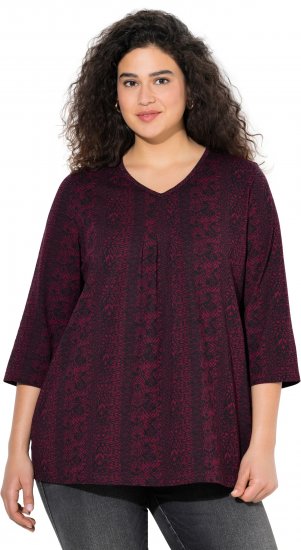 Ulla Popken Mixed Pattern Stripe 3/4 Sleeve Tee Black - Trykte T-shirts til kvinder - Printede T-shirts til Damer