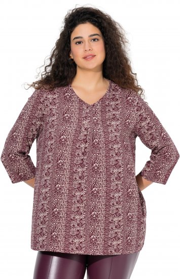 Ulla Popken Mixed Pattern Stripe 3/4 Sleeve Tee Dark Cherry Red - T-shirts - T-shirts til kvinder