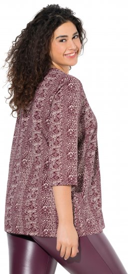 Ulla Popken Mixed Pattern Stripe 3/4 Sleeve Tee Dark Cherry Red - T-shirts - T-shirts til kvinder