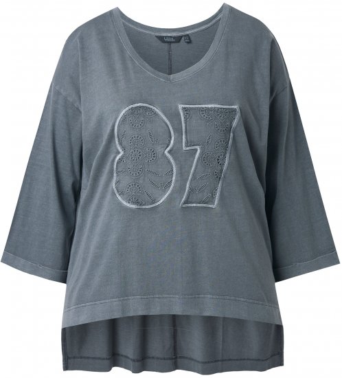 Ulla Popken 87 Applique Oversized Long Sleeve Tee Graphite Grey - T-shirts - 