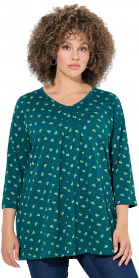 Ulla Popken Flower Print 3/4 Sleeve Tee Teal Green - T-shirts - 