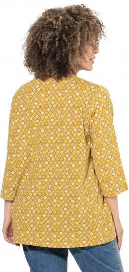 Ulla Popken Graphic Print Pleated 3/4 Sleeve Tee Mocha Brown - T-shirts - T-shirts til kvinder
