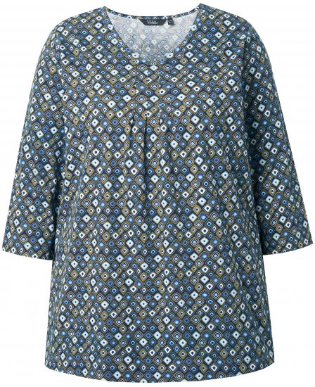 Ulla Popken Graphic Print Pleated 3/4 Sleeve Tee Atlantic Blue - T-shirts - 