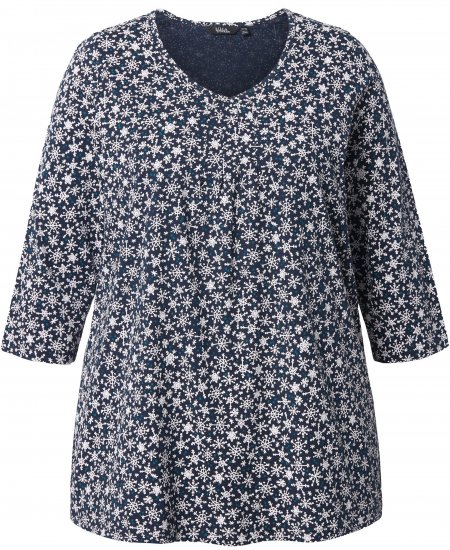 Ulla Popken Snowflake Print 3/4 Sleeve Tee Navy - T-shirts - 