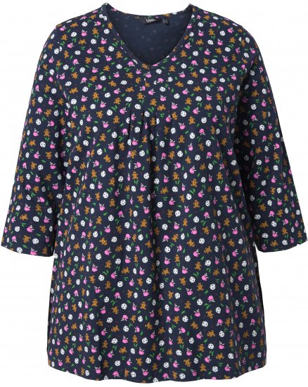 Ulla Popken Gingerbread Print 3/4 Sleeve Tee Navy - T-shirts - 