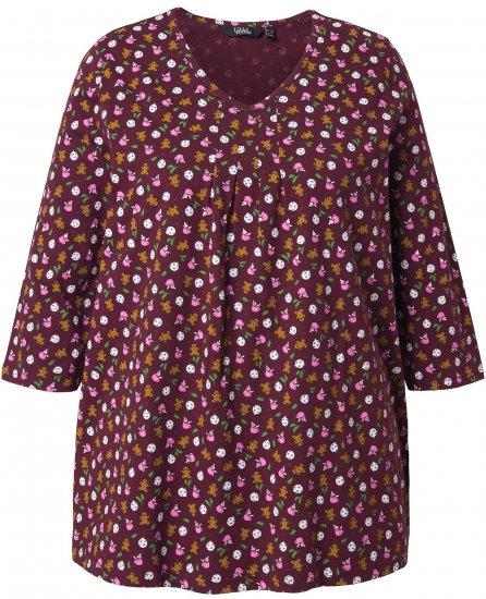 Ulla Popken Gingerbread Print 3/4 Sleeve Tee Plum - T-shirts - 