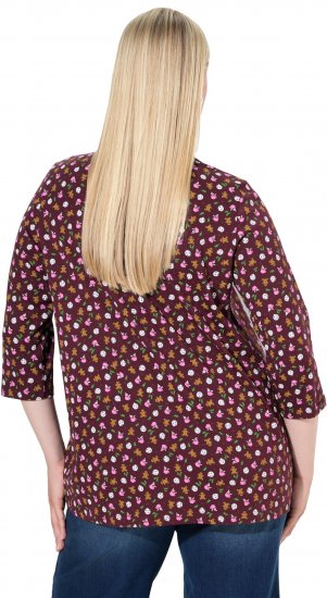 Ulla Popken Gingerbread Print 3/4 Sleeve Tee Plum - T-shirts - 