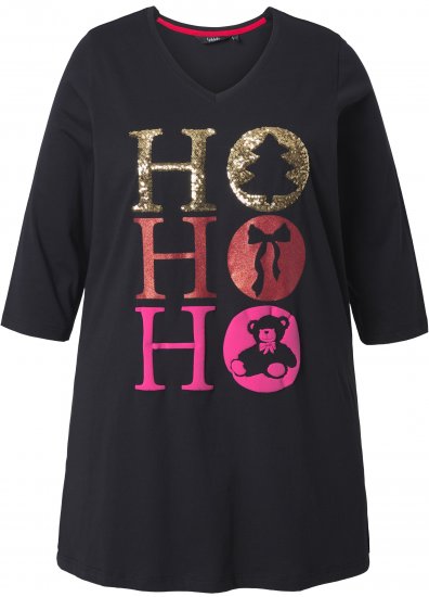 Ulla Popken Ho Ho Ho 3/4 Sleeve Graphic Tunic Tee Black - T-shirts - 