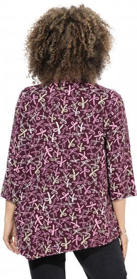 Ulla Popken Ribbon Print 3/4 Sleeve Asymmetric Tee Plum - Trykte T-shirts til kvinder - 