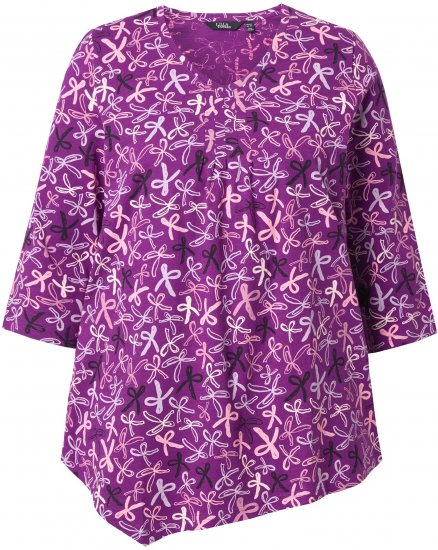 Ulla Popken Ribbon Print 3/4 Sleeve Asymmetric Tee Light Plum - Trykte T-shirts til kvinder - 