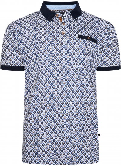Kam Jeans 5526 AOP Diamond Jersey Polo with Contracts Collar/Cuffs Navy - Polotrøjer - Polotrøjer 2XL-8XL