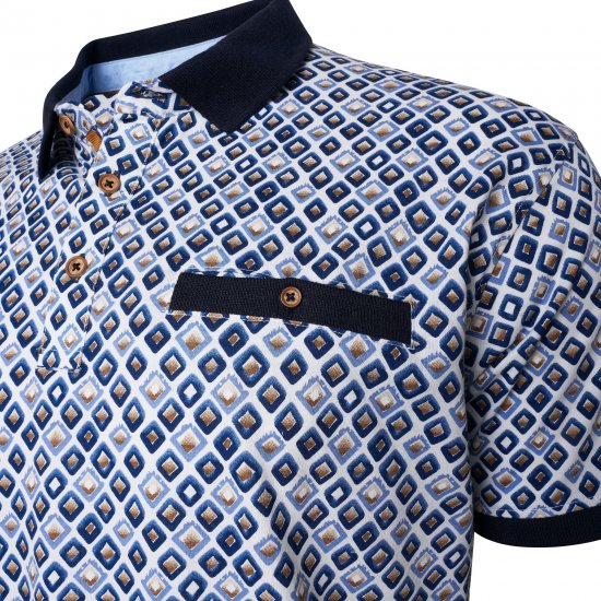Kam Jeans 5526 AOP Diamond Jersey Polo with Contracts Collar/Cuffs Navy - Polotrøjer - Polotrøjer 2XL-8XL