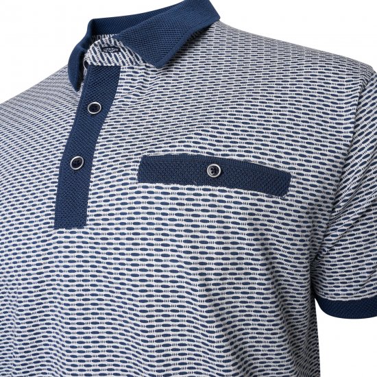 Kam Jeans 5528 AOP Print with Jacquard Collar/Cuffs Polo Navy - Polotrøjer - Polotrøjer 2XL-8XL