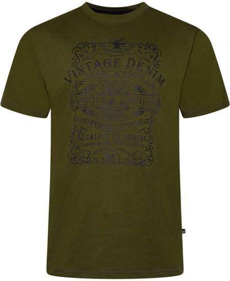 Kam Jeans 5786 Vintage Denim Print Tee Olive - T-shirts - T-shirts i store størrelser - 2XL-14XL