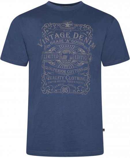 Kam Jeans 5786 Vintage Denim Print Tee Indigo - T-shirts - T-shirts i store størrelser - 2XL-14XL