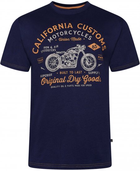 Kam Jeans 5787 California Customs Print Tee Navy - T-shirts - T-shirts i store størrelser - 2XL-14XL