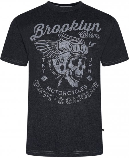 Kam Jeans 5788 Brooklyn Motorcycle Skull Print Tee Black - T-shirts - T-shirts i store størrelser - 2XL-14XL