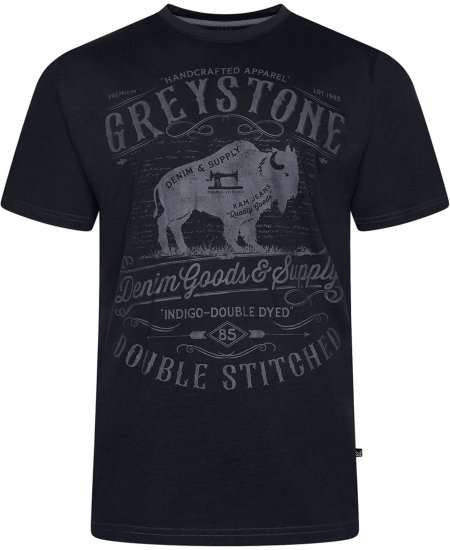 Kam Jeans 5790 Greystone Print Tee Black - T-shirts - T-shirts i store størrelser - 2XL-14XL