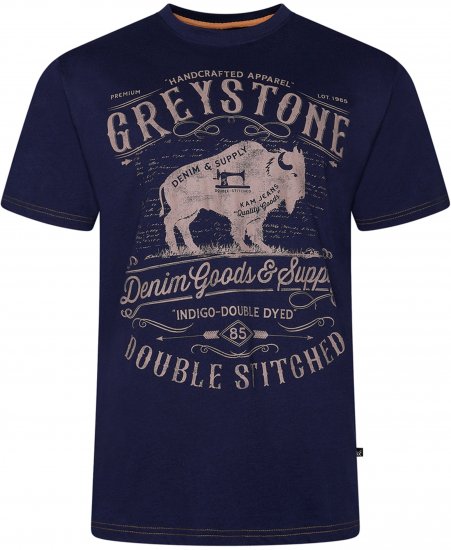 Kam Jeans 5790 Greystone Print Tee Navy - T-shirts - T-shirts i store størrelser - 2XL-14XL
