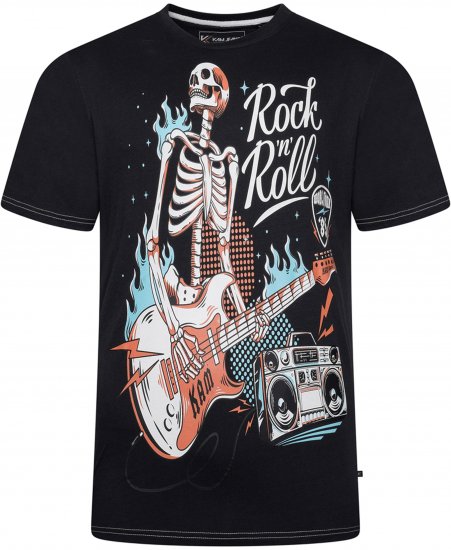 Kam Jeans 5791 Rock N Roll Skull Print Tee Black - T-shirts - T-shirts i store størrelser - 2XL-14XL