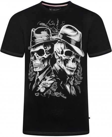 Kam Jeans 5796 Twin Gentleman Skull Print Tee Black - T-shirts - T-shirts i store størrelser - 2XL-14XL
