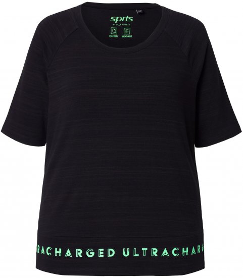 Ulla Popken Classic Fit Half-Sleeve Crew Neck T-shirt With Hem Inscription Black - Trykte T-shirts til kvinder - 