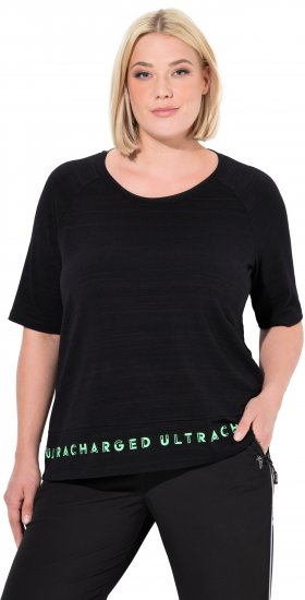 Ulla Popken Classic Fit Half-Sleeve Crew Neck T-shirt With Hem Inscription Black - Trykte T-shirts til kvinder - 