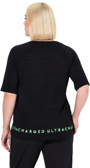 Ulla Popken Classic Fit Half-Sleeve Crew Neck T-shirt With Hem Inscription Black - Trykte T-shirts til kvinder - 