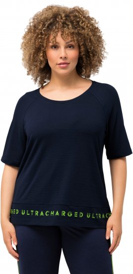 Ulla Popken Classic Fit Half-Sleeve Crew Neck T-shirt With Hem Inscription Navy Blue - Trykte T-shirts til kvinder - Printede T-shirts til Damer