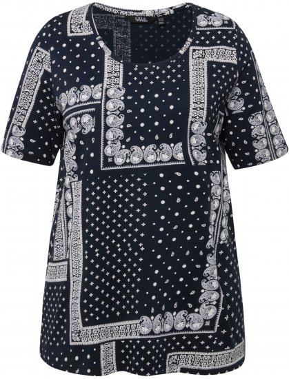 Ulla Popken Paisley A-Line Short Sleeve Tee Navy Blue - Trykte T-shirts til kvinder - 