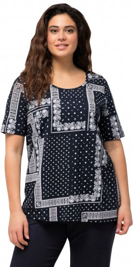 Ulla Popken Paisley A-Line Short Sleeve Tee Navy Blue - Trykte T-shirts til kvinder - 