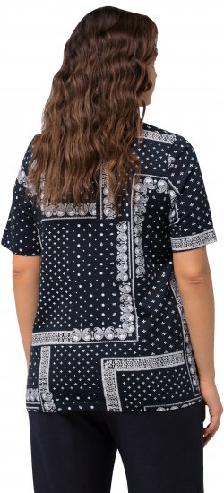 Ulla Popken Paisley A-Line Short Sleeve Tee Navy Blue - Trykte T-shirts til kvinder - 
