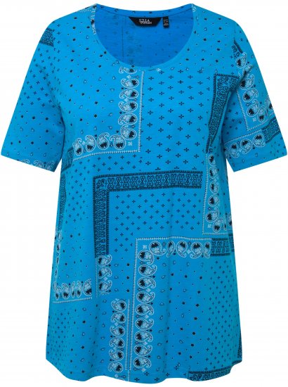 Ulla Popken Paisley A-Line Short Sleeve Tee Sapphire Blue - Trykte T-shirts til kvinder - 