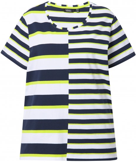 Ulla Popken Mix Stripe Short Sleeve Tee Lime - Trykte T-shirts til kvinder - 