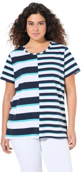 Ulla Popken Mix Stripe Short Sleeve Tee Deep Aqua - Trykte T-shirts til kvinder - 