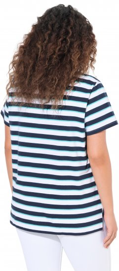 Ulla Popken Mix Stripe Short Sleeve Tee Deep Aqua - Trykte T-shirts til kvinder - 