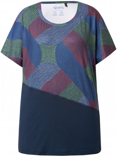 Ulla Popken Quick Drying Geometric Print Short Sleeve Tee Navy Blue - Trykte T-shirts til kvinder - 