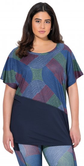 Ulla Popken Quick Drying Geometric Print Short Sleeve Tee Navy Blue - Trykte T-shirts til kvinder - 