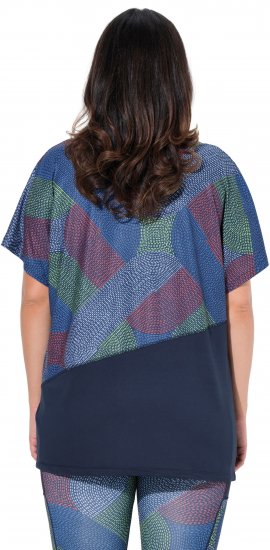 Ulla Popken Quick Drying Geometric Print Short Sleeve Tee Navy Blue - Trykte T-shirts til kvinder - 