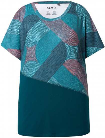 Ulla Popken Quick Drying Geometric Print Short Sleeve Tee Dark Petrol - Trykte T-shirts til kvinder - 