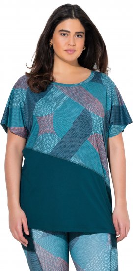 Ulla Popken Quick Drying Geometric Print Short Sleeve Tee Dark Petrol - Trykte T-shirts til kvinder - 