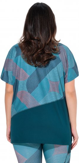 Ulla Popken Quick Drying Geometric Print Short Sleeve Tee Dark Petrol - Trykte T-shirts til kvinder - 