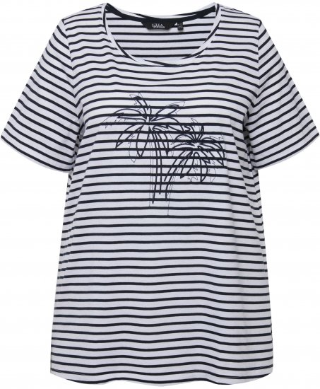 Ulla Popken Palm Tree Embroidered Tee Navy Blue - Trykte T-shirts til kvinder - 