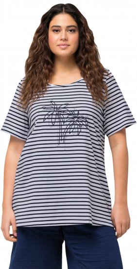 Ulla Popken Palm Tree Embroidered Tee Navy Blue - Trykte T-shirts til kvinder - 