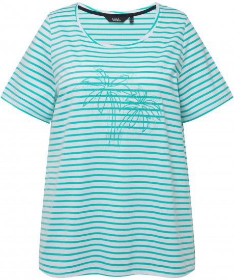 Ulla Popken Palm Tree Embroidered Tee Turquoise Green - Trykte T-shirts til kvinder - 