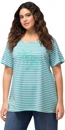 Ulla Popken Palm Tree Embroidered Tee Turquoise Green - Trykte T-shirts til kvinder - 