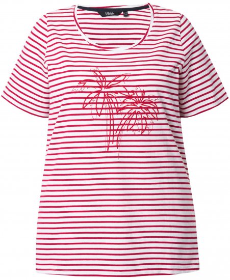 Ulla Popken Palm Tree Embroidered Tee Dark Raspberry - Trykte T-shirts til kvinder - 